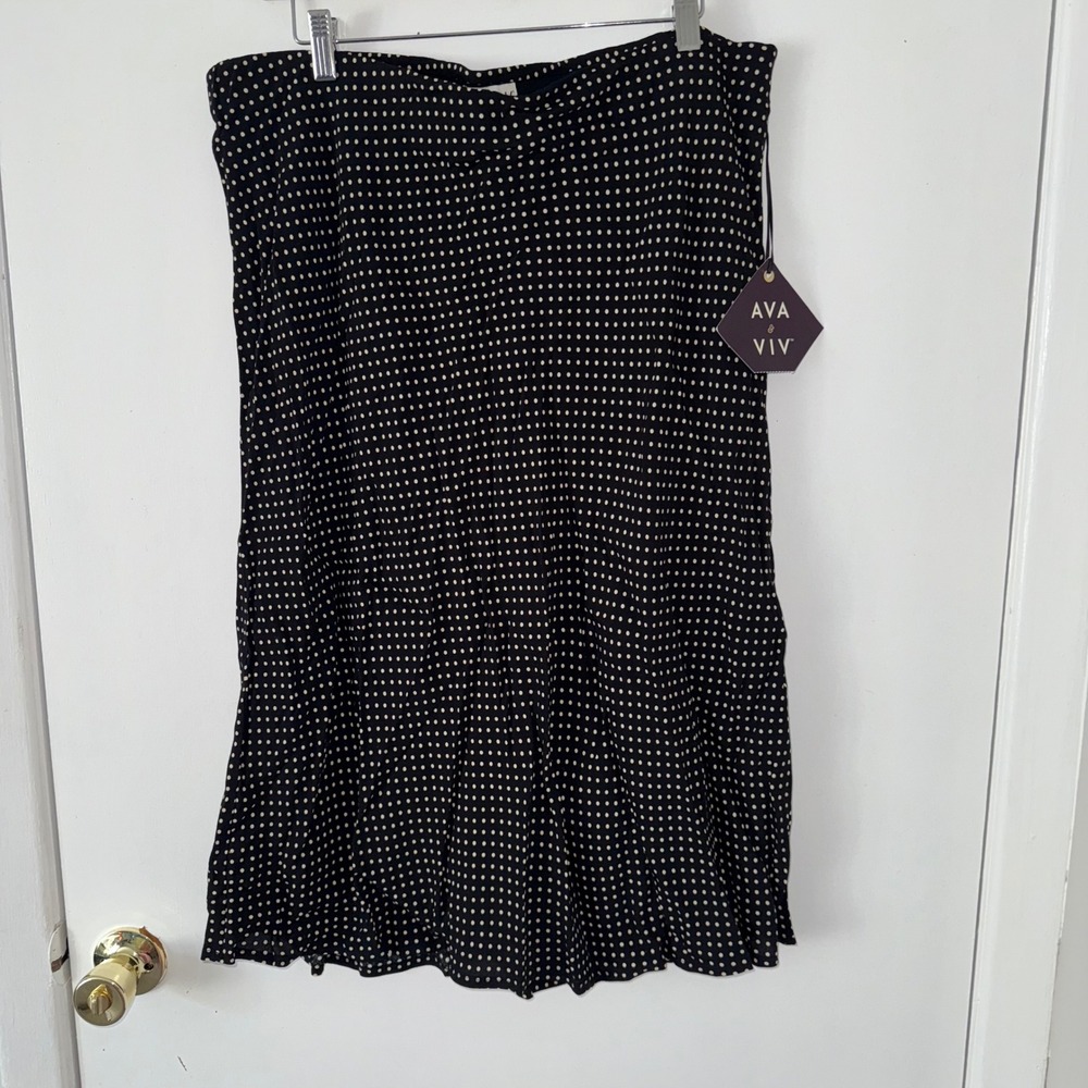 Ava Viv Skirt Women's XXL Black White Polka Dot‎ Mini Flared Lined New Size XXL